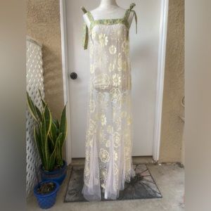 intimately free people lace & mesh shoulder tie maxi dress sz. s